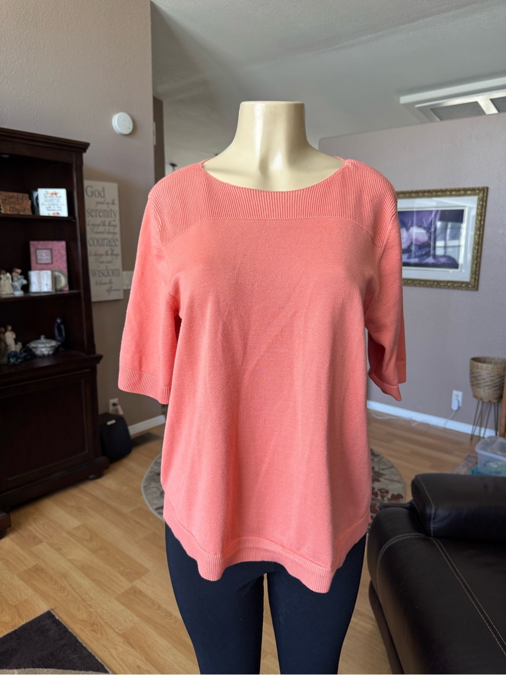 Cable & Gauge light orange short sleeve lightweight sweater-size XL